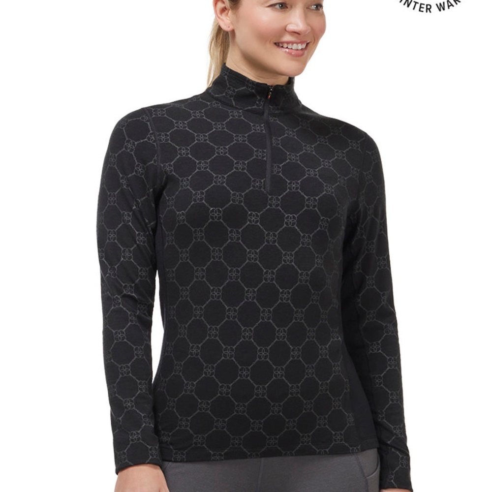 Kerrits Activewear Stable Temp Merino Wool Quarter Zip Top Size SBLACK BIT LINKS